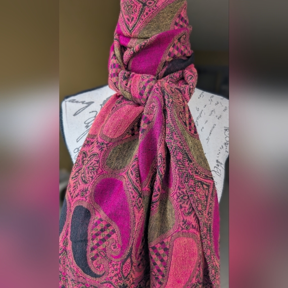 100% PASHMINA Paisley Shawl Scarf - Picture 7 of 16